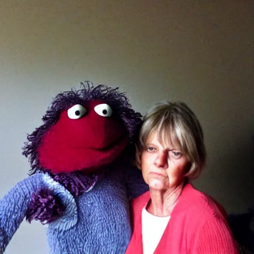Prompt: My mom looking very disappointed in me, as a muppet