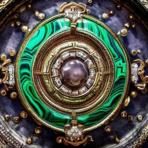 Image similar to ornate malachite shield with jewels, highly detailed, 4k, HDR, smooth, sharp focus, hyper realistic, high resolution, award-winning photo