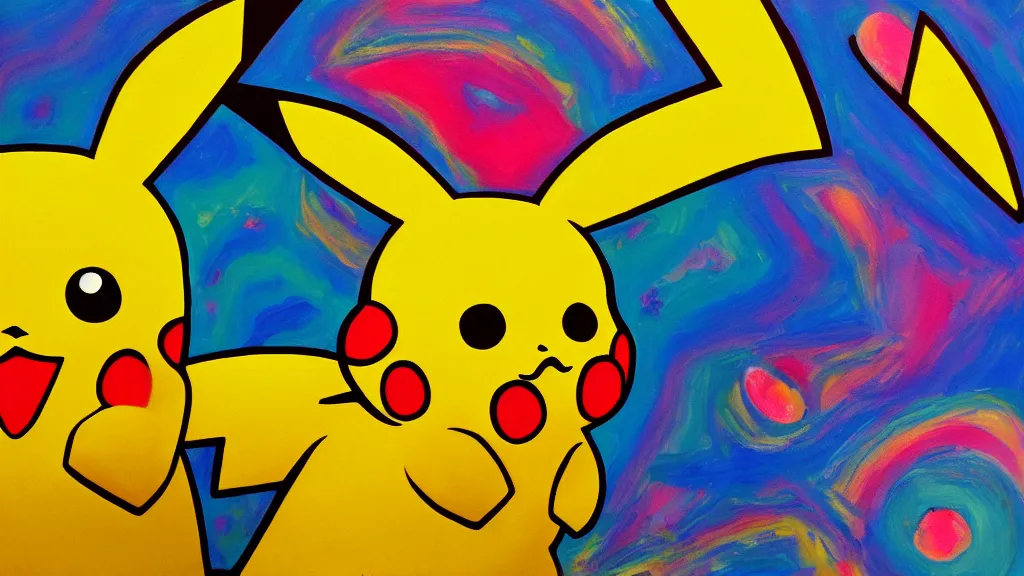 Image similar to pikachu, psychedelic oil on canvas, painting, 4k