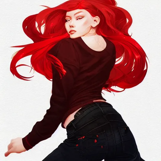 Image similar to girl with red hair. black shirt. back to us. centered median photoshop filter cutout vector behance hd artgerm jesper ejsing!