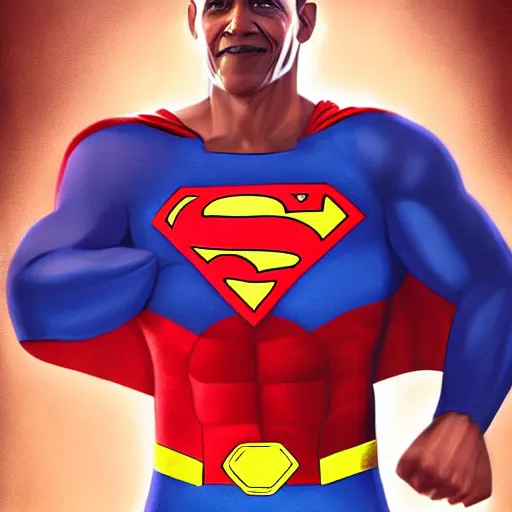 Image similar to obama dressed as superman , digital art , hyperdetailed , trending on artstation , matte painting , CGSociety , pinterest