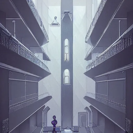 Image similar to a flood of slime in a bright white hallway with many doors and many stairs, Mc Escher architecture, epic composition, by Makoto Shinkai