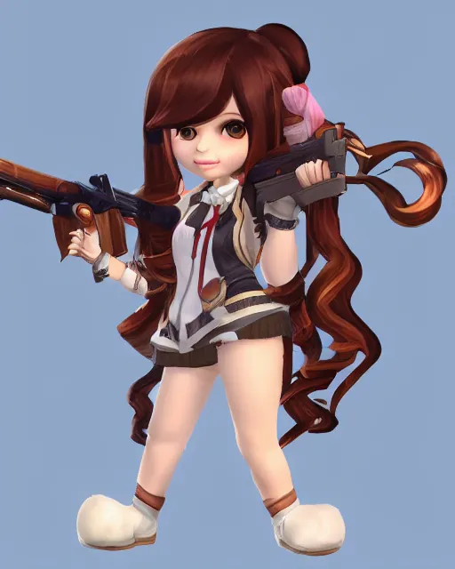 Image similar to katelynn mini cute style, highly detailed, rendered, ray - tracing, cgi animated, 3 d demo reel avatar, style of maple story, maple story gun girl, katelynn from league of legends chibi, perfect eyes, realistic human eyes