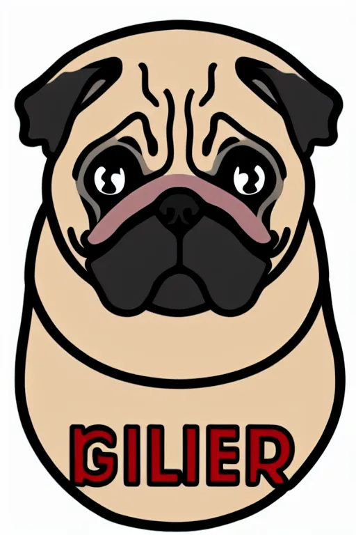 Image similar to Pug as a serial killer, sticker, colorful, illustration, highly detailed, simple, smooth and clean vector curves, no jagged lines, vector art, smooth