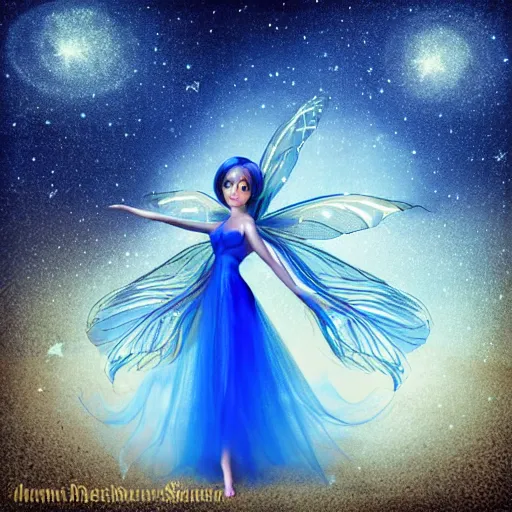 Prompt: beautiful blue desert fairy under a stary night