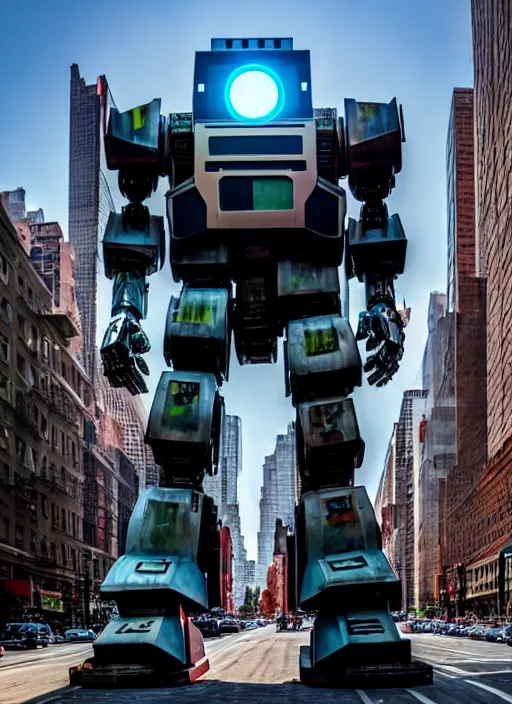 Prompt: a giant mecha robot made of stop signs in manhattan, hyper realistic, highly detailed, cinimatic, shadows, scrap, signs, 8 k, photo, movie still