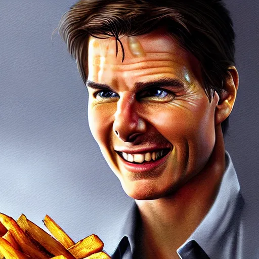 Image similar to tom cruise planting fries, digital art, highly - detailed, artstation cgsociety masterpiece