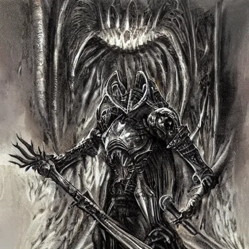 Image similar to a Dark Souls boss by h.r Giger, Dark Souls gameplay footage