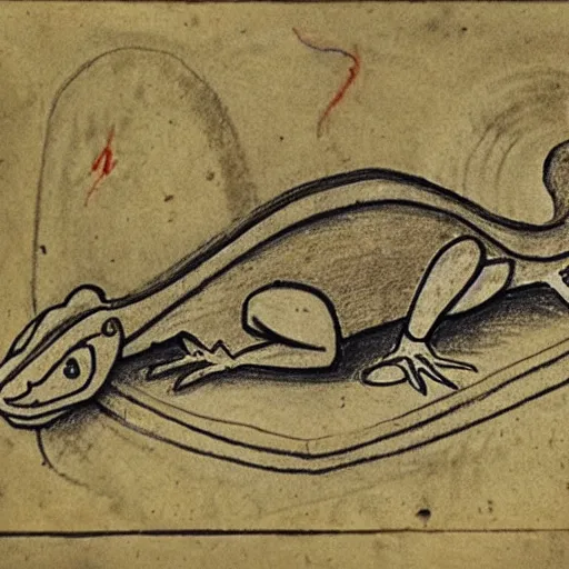 Prompt: medieval sketch of an exhausted anthropomorphic lizard