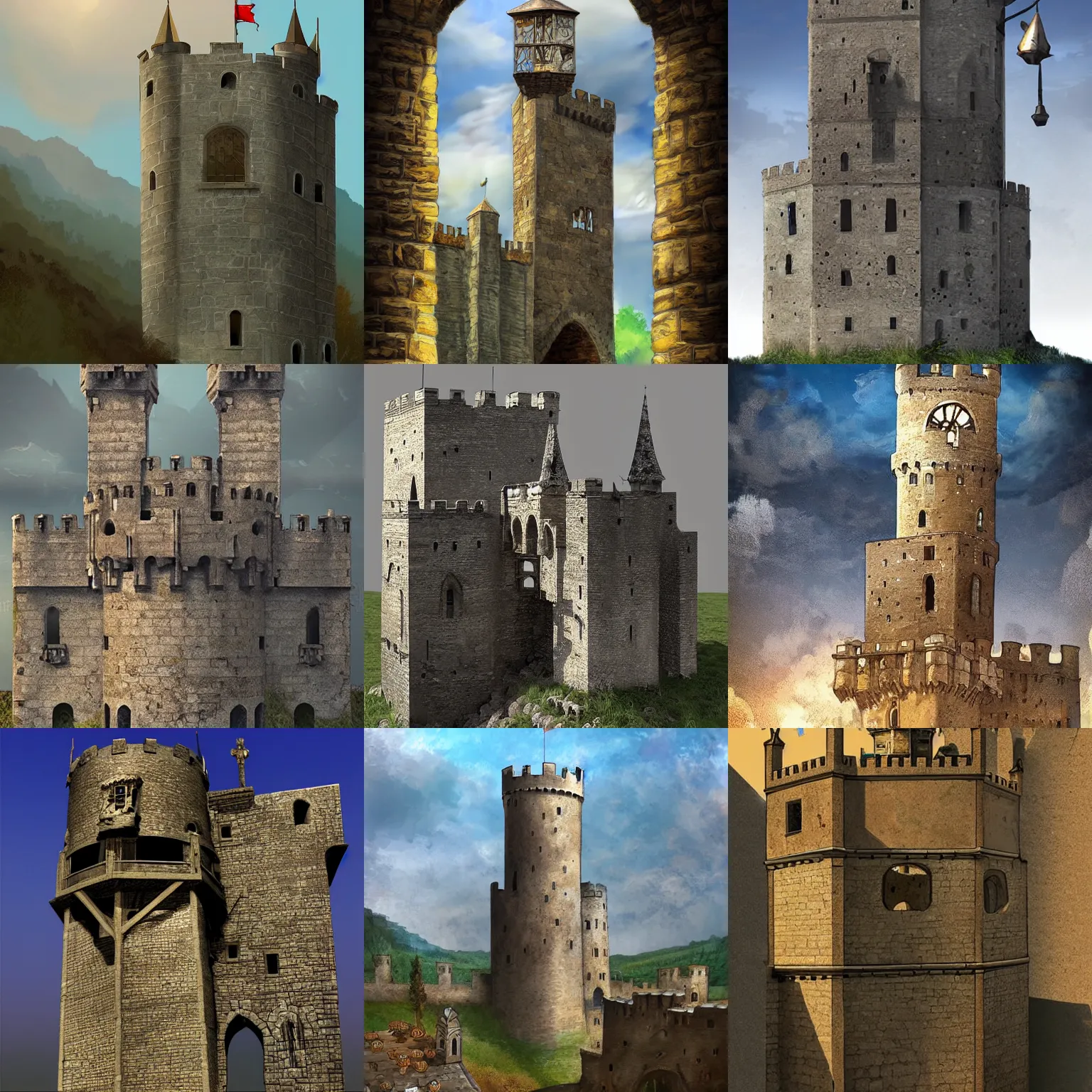 Prompt: transparent medieval knight on top of medieval castle tower, digital art, artstation, detailed