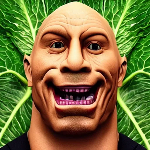 Prompt: cabbage with the face of Dwayne Johnson