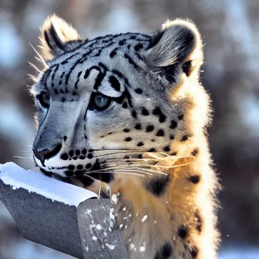 Image similar to Snow leopard smoking a joint, award-winning photo