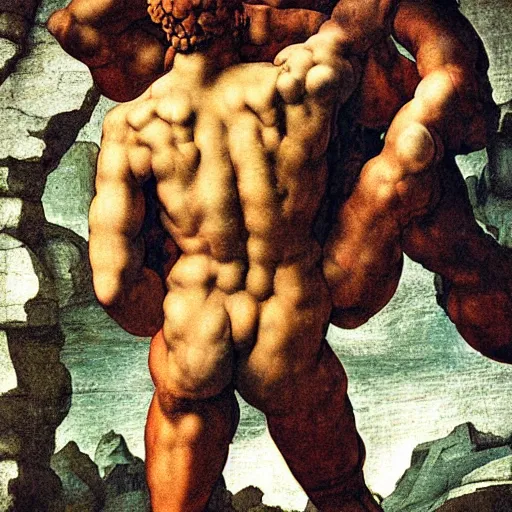 Image similar to human figure, courage, against all odds, unlikely hero, no fear, hero's journey, strength, valor, high detail painting by michelangelo, man climbing obstacles,