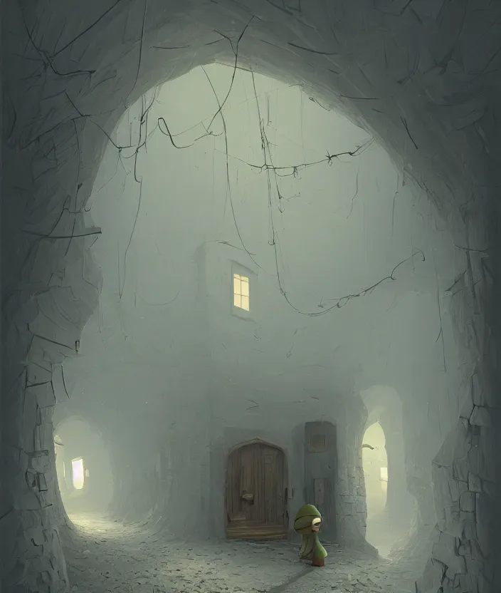 Image similar to a door at the end of a long dark corridor by gediminas pranckevicius, trending on artstation