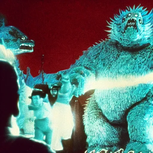 Image similar to Pulgasari the North Korean monster, volumetric lighting, filmstill, produced by Kim Jong-il, Kodachrome, kaiju-eiga, monster movie