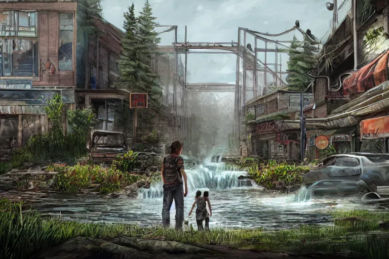 Image similar to detailed concept art in the style of last of us of west edmonton mall