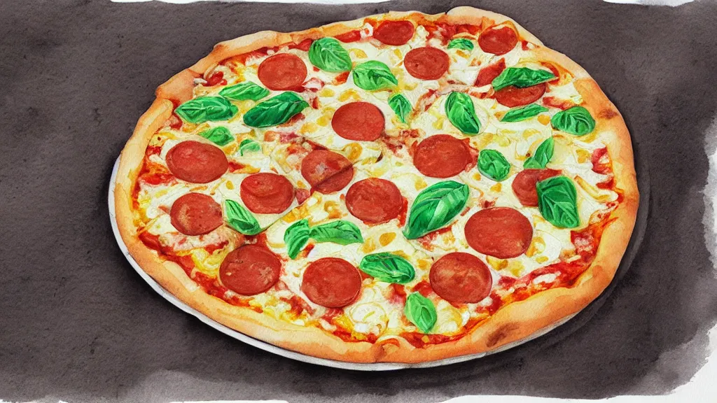 Prompt: italian pizza, kseniia yeromenko, rob duenas, watercolor, illustration
