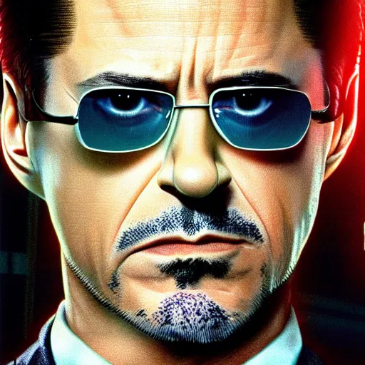 Prompt: Robert Downey Jr in matrix, 8k ultra hd, hyper detailed