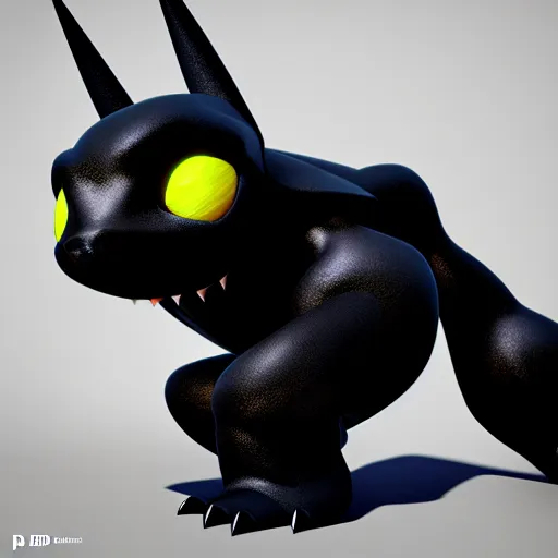 Image similar to pixar legendary black dark pokemon , 3d render , 4k , octane render , HD