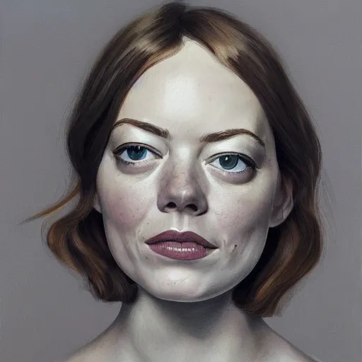 Image similar to high quality high detail painting by lucian freud, hd, portrait of emma stone