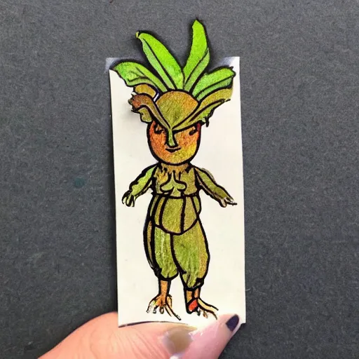 Prompt: cute colourful humanoid mandrake, from medieval herbarium, highly detailed, sharp focus, white tracing, sticker,