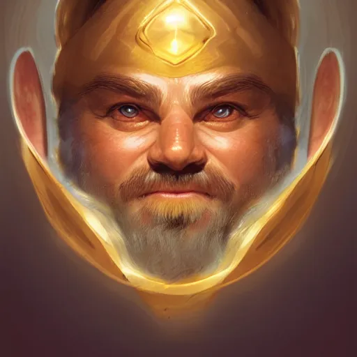 Prompt: symmetrical portrait of a happy dwarf showing off the humongous sparkling gold nugget, realistic, beautiful, fantasy art, dnd, lord of the rings, style of charlie bowater, concept art, sharp focus, ray tracing