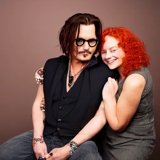 Image similar to photo of johnny depp with a ginger hair women smiling studio portrait