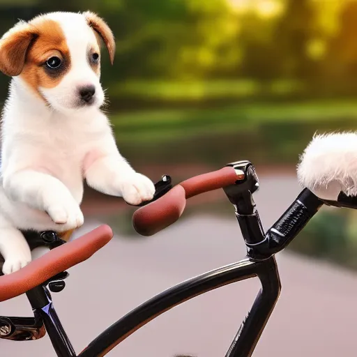 Prompt: puppy riding a bike realistic 4 k