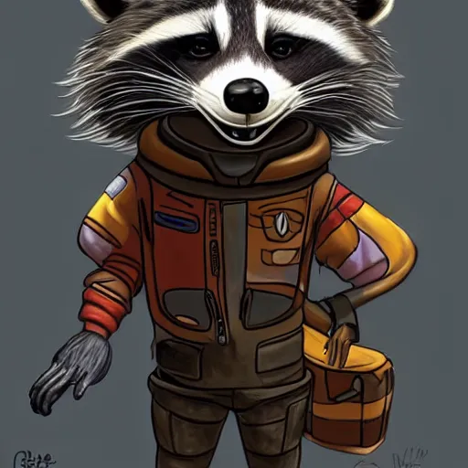 Prompt: painting of an anthropomorphic raccoon astronaut with ref half - furaffinity, digital painting, detailed, by disney, pixar