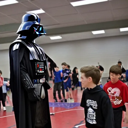 Image similar to Darth Vader playing dodgeball against middle school students