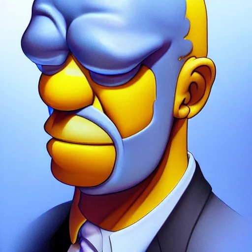 Prompt: beautiful realistic portrait of homer simpson, yellow skin by artgerm