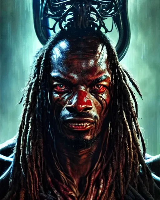 Prompt: a portrait of the predator fantasy character portrait, ultra realistic, cinematic, concept art, wide angle, intricate details, hologram, highly detailed by greg rutkowski, wayne barlowe, simon bisley, arthur rackham