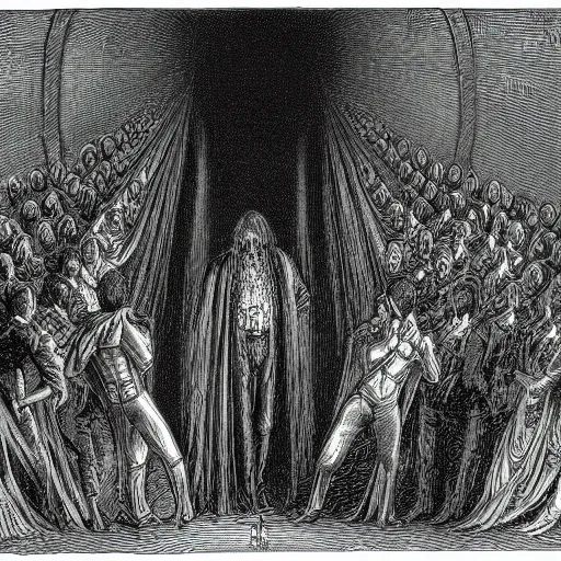 Prompt: A scene from the Matrix as drawn by Gustave Doré