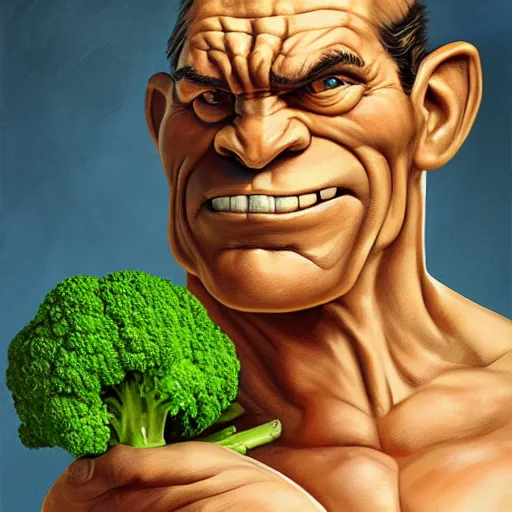 Prompt: a masterpiece portrait of popeye with huge biceps holding a broccoli. very detailed eyes. intricate, elegant, highly detailed. trending on artstation, digital art, by stanley artgerm lau, wlop, rossdraws, james jean, andrei riabovitchev, marc simonetti, yoshitaka amano