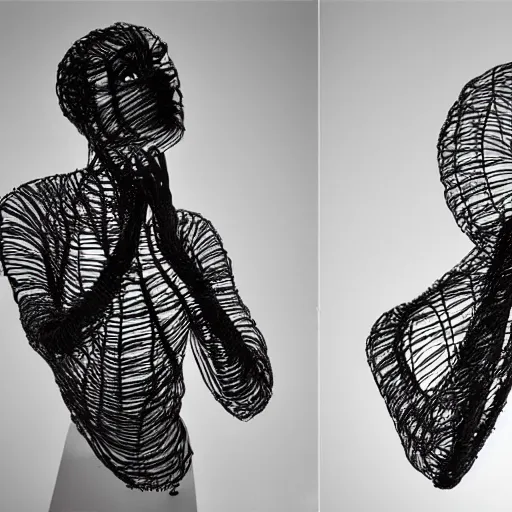 Image similar to a wire sculpture, award winning black and white photography