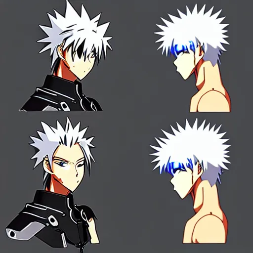Image similar to beautiful cyberpunk anime boy spiked hair character metal sharp armor award winning character design by studio ghibli h 6 4 0