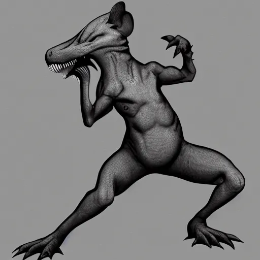 Image similar to dino mouse, intimidating pose, concept art