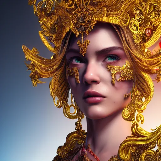 Image similar to portrait of wonderful princess, glowing, ornate and intricate, jaw dropping, dynamic lighting, intricate and detailed, 4 k octane render