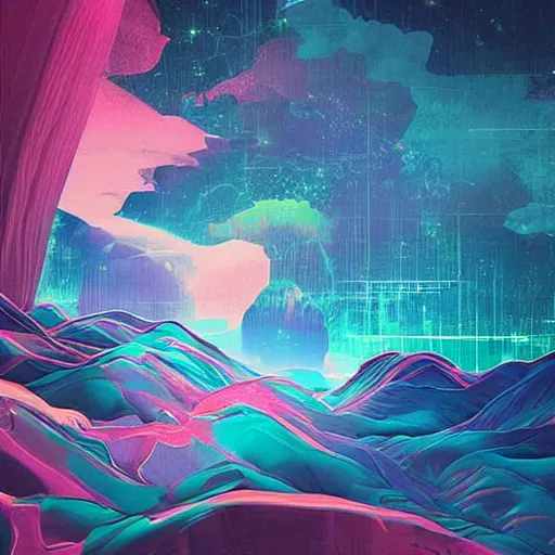 Image similar to this world is not entirely real, but we are. Rough strokes. Interesting colour scheme. Detailed. Beautiful digital art by artist Lurid (2022)