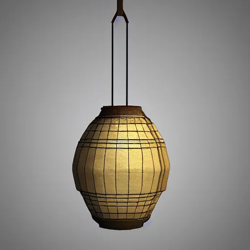 Image similar to A hanging ancient Japanese paper lantern, prop concept art design ,artstation. render in C4D