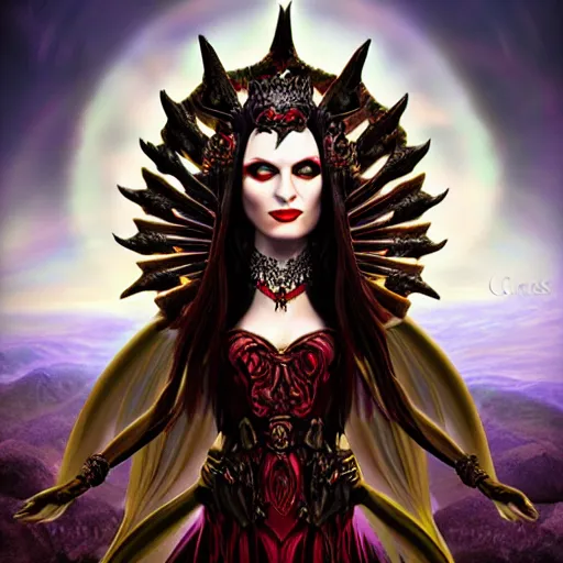 Image similar to professional portrait photography, evil godess, by anne stokes