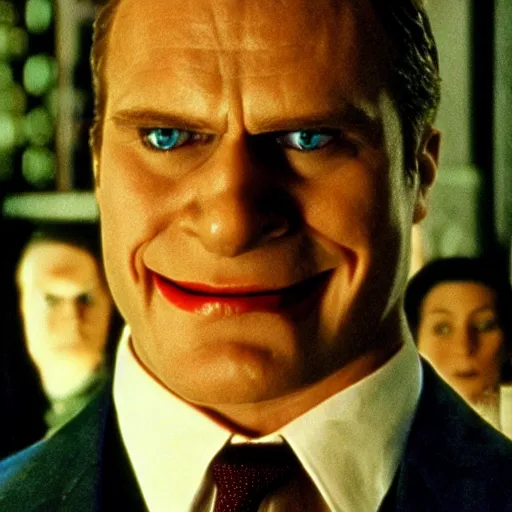 Prompt: Shrek in American psycho movie