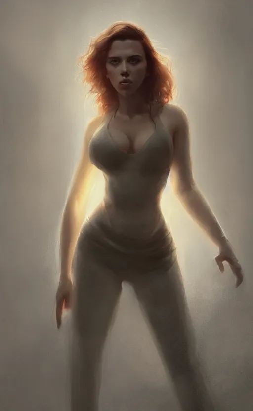 Image similar to scarlett johansson with an very long torso, possibly extra limbs, artgerm, intricate, detailed, volumetric lighting, digital painting, concept art, greg rutkowski