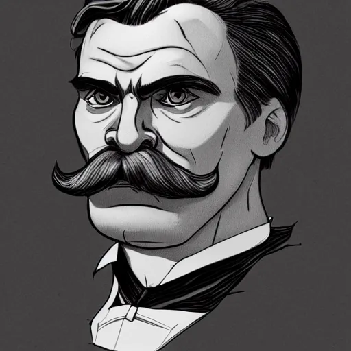 Prompt: the ultimate gigachad, incredibly muscular Friedrich Nietzsche, Friedrich Nietzsche with chiseled jawline, Character Illustration, Comic Art, trending on artstation