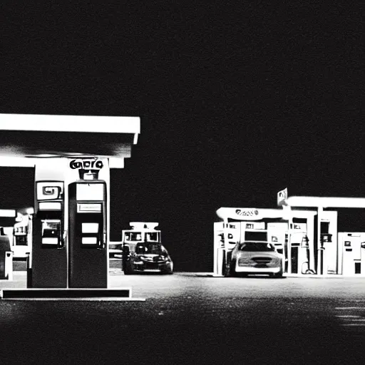Image similar to CCTV footage of a werewolf at a gas station, night, grainy, unsolved mystery