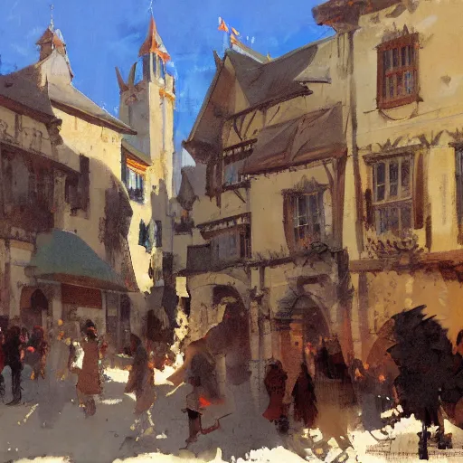 Image similar to medieval town square, detailed by greg manchess, craig mullins, bernie fuchs, walter everett