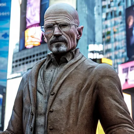 Image similar to super detailed renaissance sculpture of walter white by michelangelo, standing in times square, 3 d render, hyper detailed, sharp focus, 8 k resolution