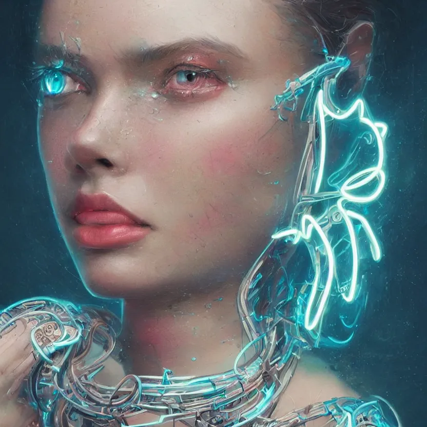 Image similar to a highly detailed photo of very intricate female face portrait, futurism, rococo cyber neon lighting, detailed futuristic fibonacci jewelry, profile posing, hyper photorealistic, crispy quality, digital photography, trending in pinterest, cinematic, 4 k ultra hd, art by pascal blanche, art by greg rutkowski, art by artgerm,