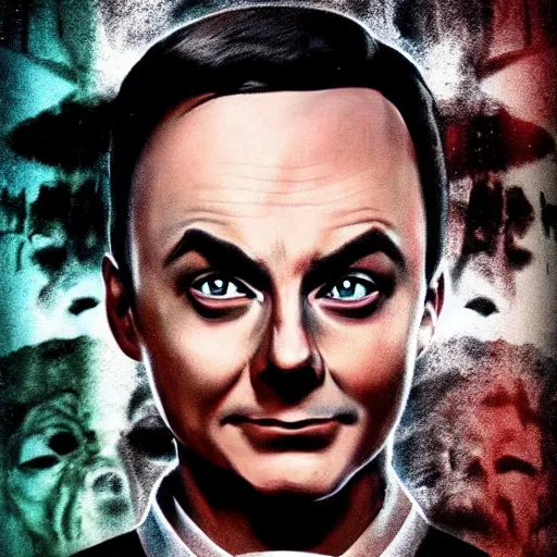 Image similar to sheldon cooper horror movie poster