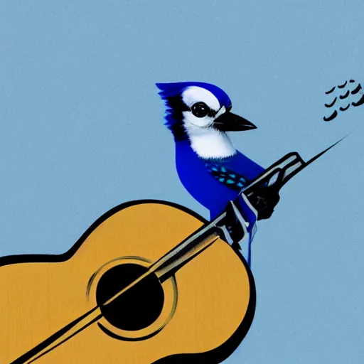 Image similar to bluejay playing a guitar